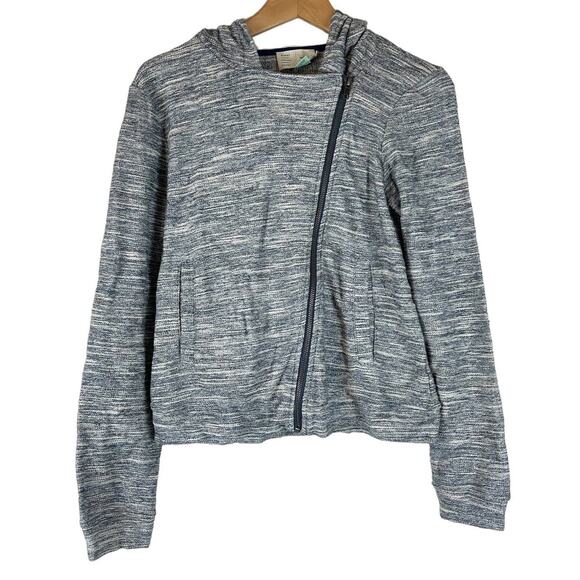 Anthropologie Saturday Sunday Moto Jacket Womens Small Blue Hooded Knit Full Zip - Picture 3 of 11